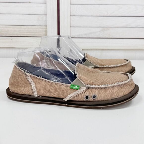 Sanuk Sidewalk Surfer Hemp Slip On Loafers Tan Herringbone Women 9 Beach Grunge - Picture 1 of 11